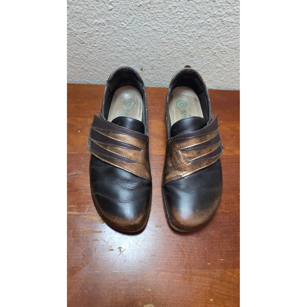 Naot Leather Loafers Womens 39 Black Bronze Metallic Hook Loop Comfort Shoes